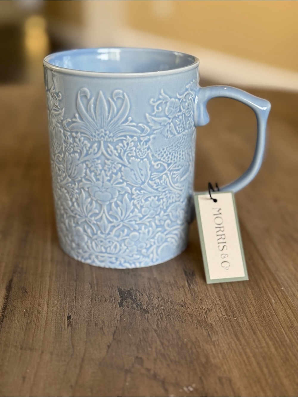 Morris & Co. Embossed Floral Ceramic Mug Light Blue
